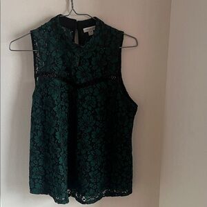 Carolina Belle Sleeveless Teal and Black Floral Lace Blouse